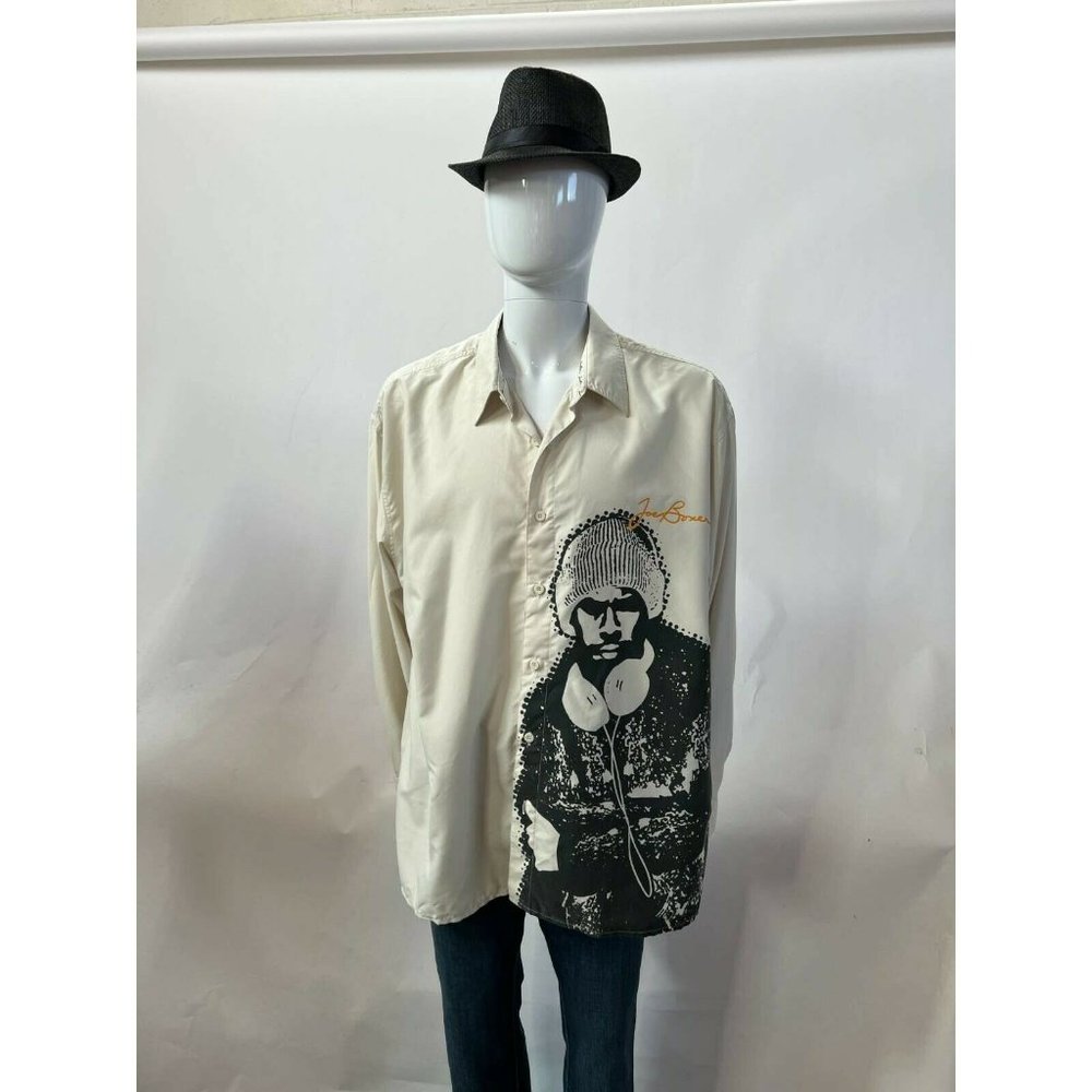 Joe Boxer Mens Vintage Graphic Button Up Shirt White Long Sleeve Street Urban XL